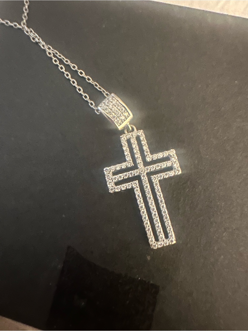 Silver Cross moissanite Pendant Necklace
